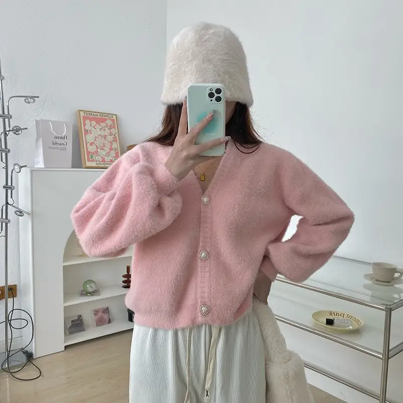 Women's Black V-Neck Knitted Sweater Cardigan — feature 8