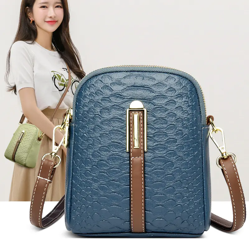 Blue Croc Leather Messenger Bag for Women 2022 - Image 5