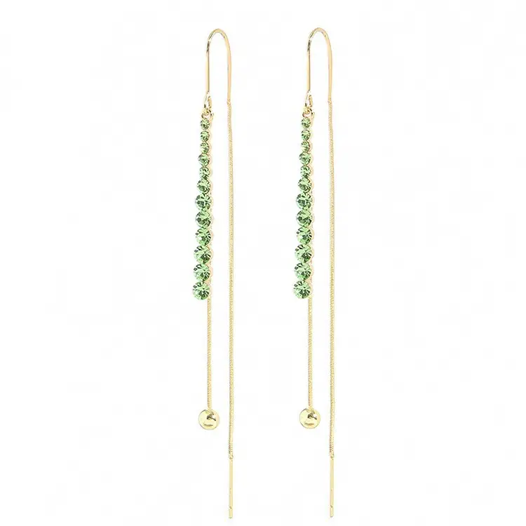 Green Diamond Studded Long Tassel Earrings for Women - Image 6