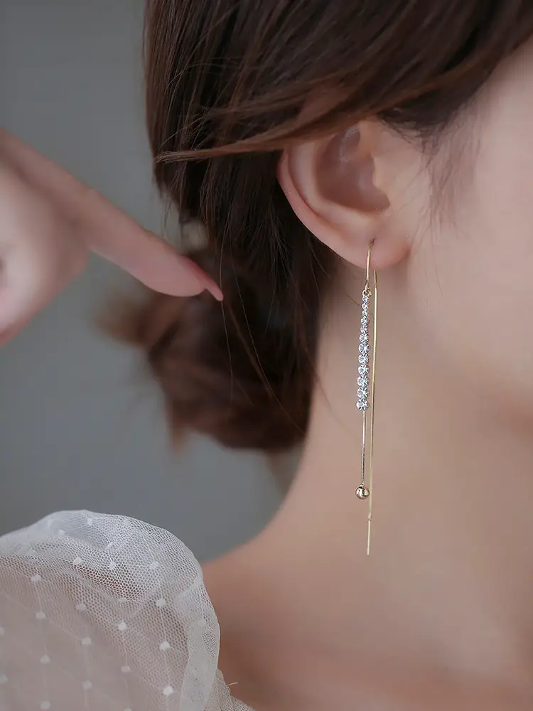 Green Diamond Studded Long Tassel Earrings for Women — feature 2