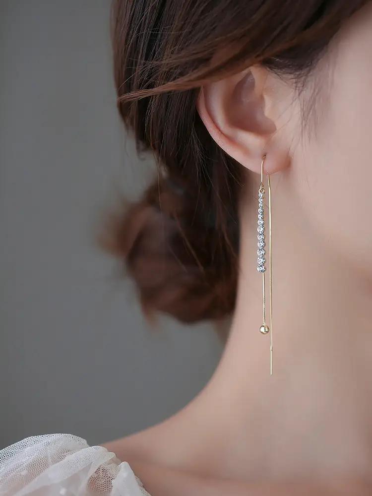 Green Diamond Studded Long Tassel Earrings for Women — feature 4