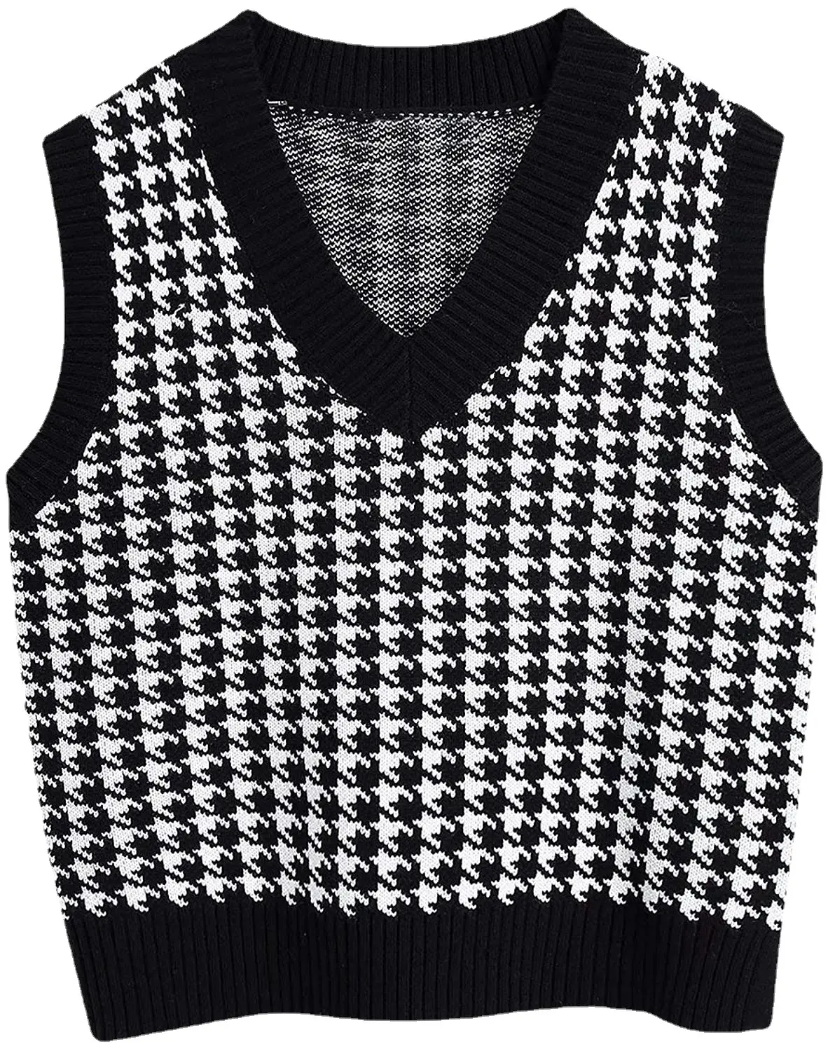 Women Houndstooth Waistcoat Vest Red White Sleeveless V Neck - Image 16