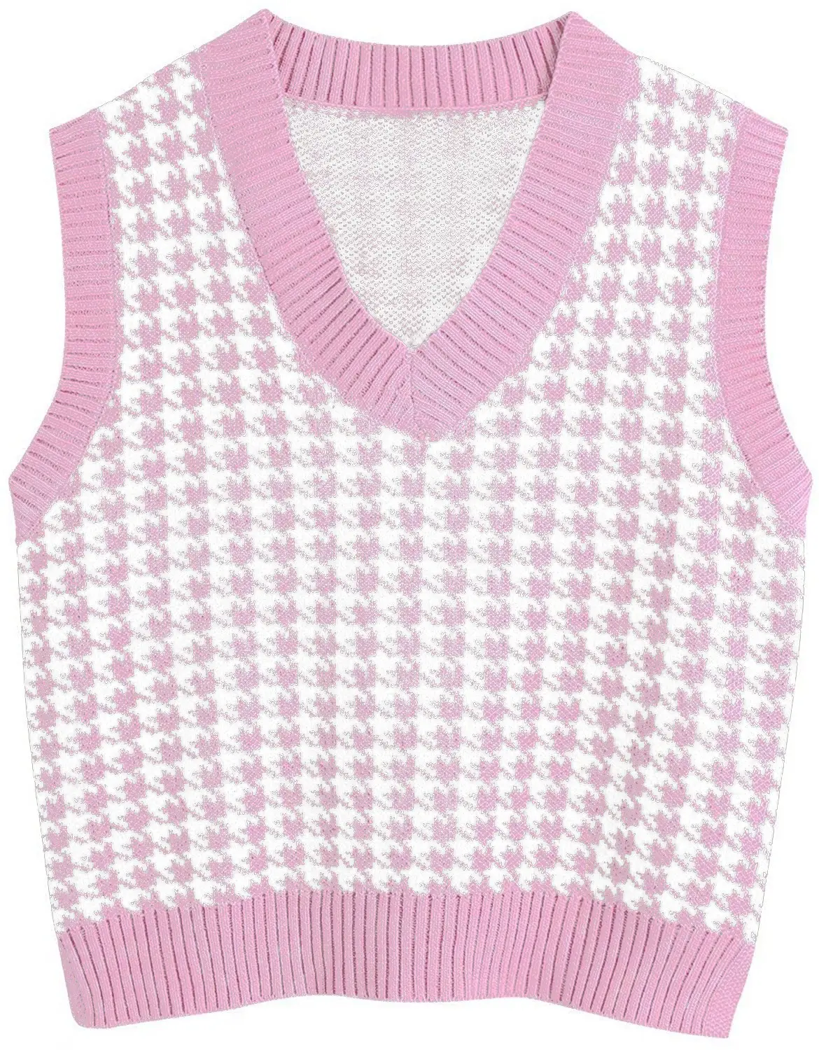 Women Houndstooth Waistcoat Vest Red White Sleeveless V Neck - Image 5