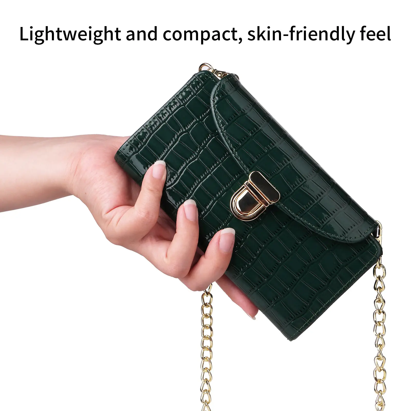 Green Croc Leather Mini Phone Bag for Women - Image 7