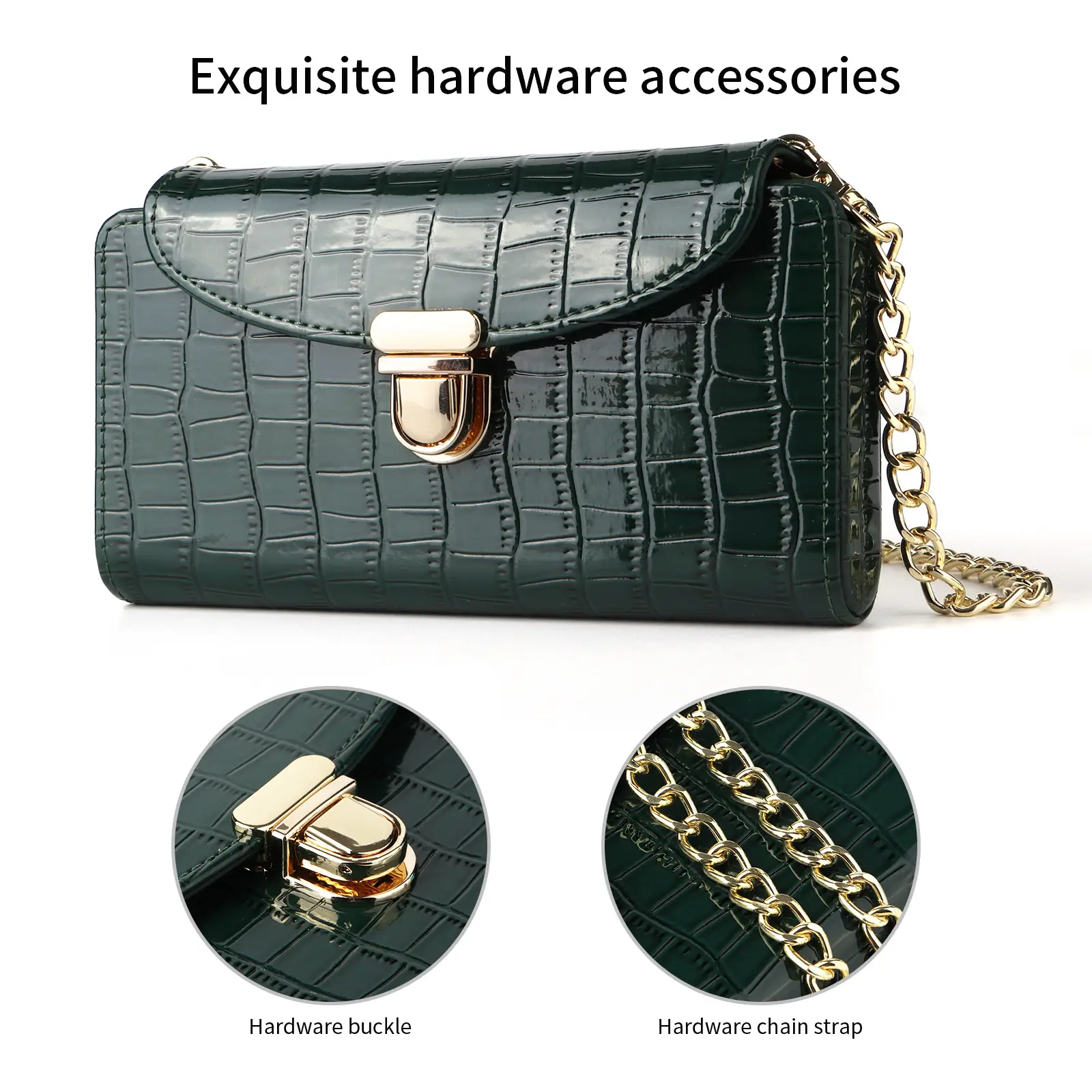 Green Croc Leather Mini Phone Bag for Women - Image 8