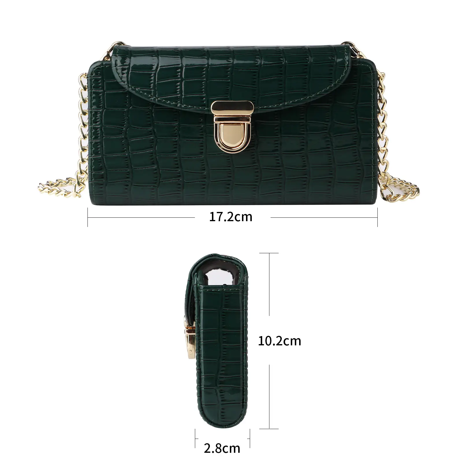Green Croc Leather Mini Phone Bag for Women - Image 9