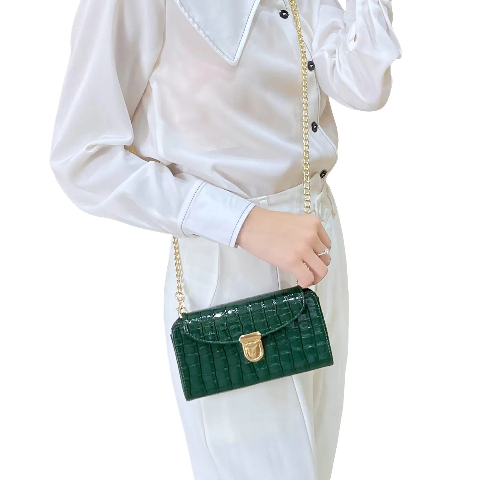 Green Croc Leather Mini Phone Bag for Women - Image 10