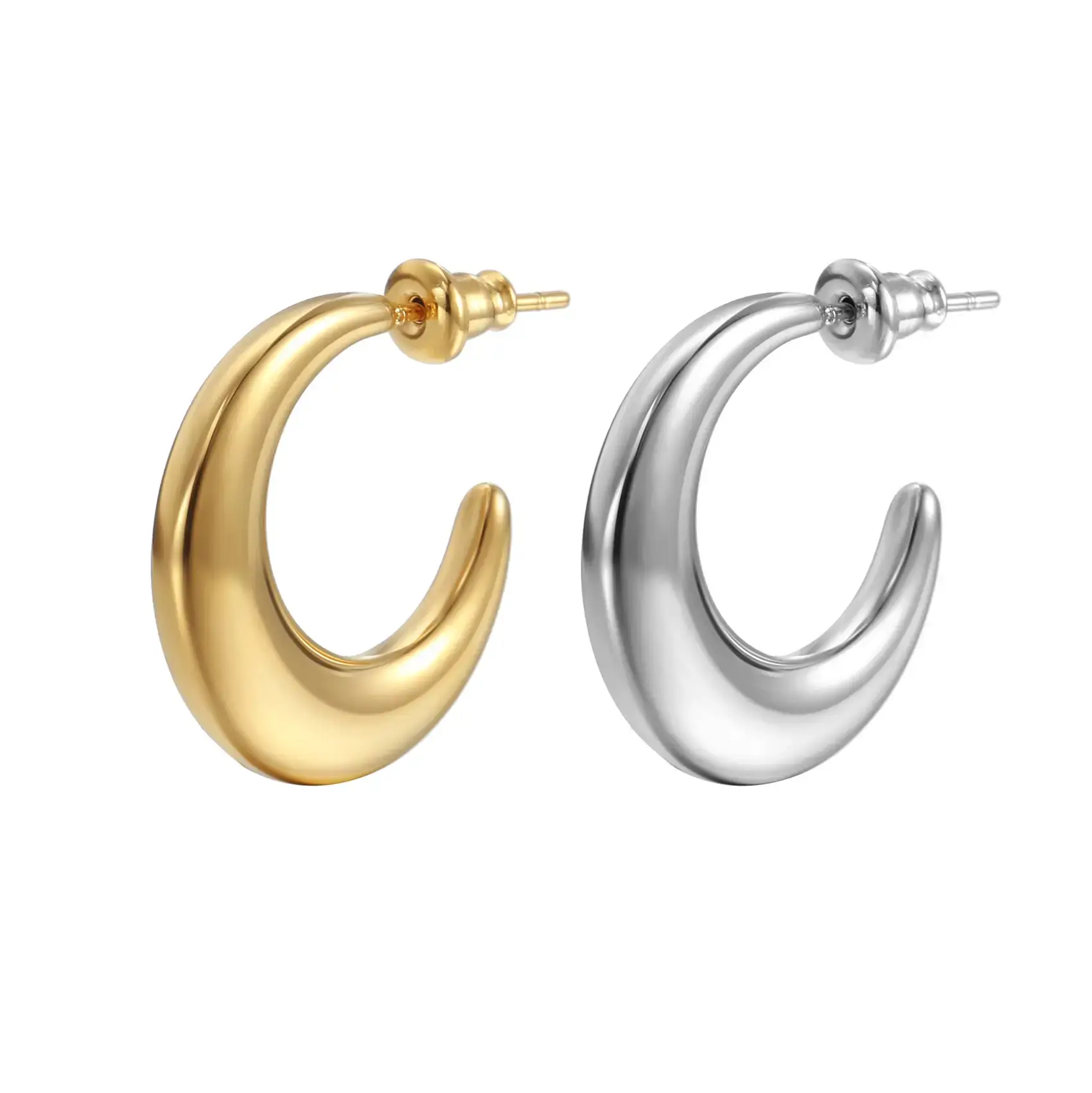 Crescent Earrings Gold Silver Stainless Steel 18K - Image 5