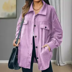 Women's Long-Sleeved Knitwear Pink Button Front — feature 16
