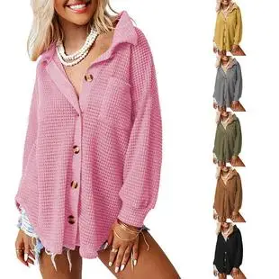 Women's Long-Sleeved Knitwear Pink Button Front — feature 24