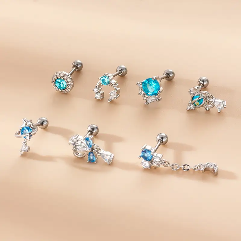 Korean Fashion Blue Zircon Double Headed Stud Earrings - Image 3
