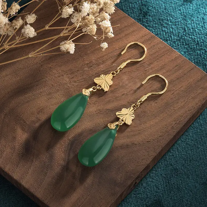 Green Jade Dangle Earrings for Women - Image 3
