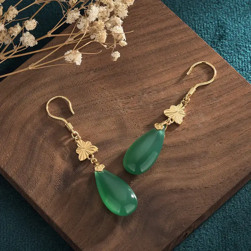 Green Jade Dangle Earrings for Women - Image 4