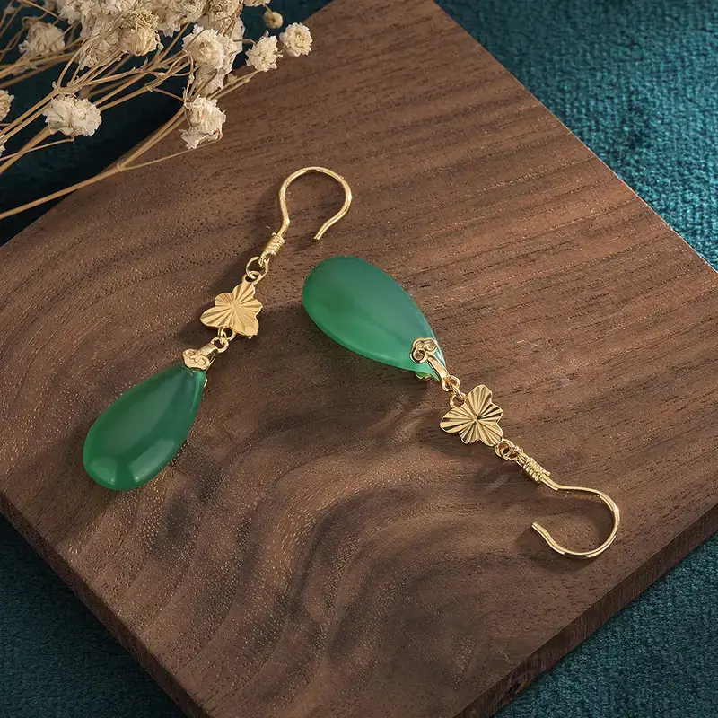 Green Jade Dangle Earrings for Women - Image 5