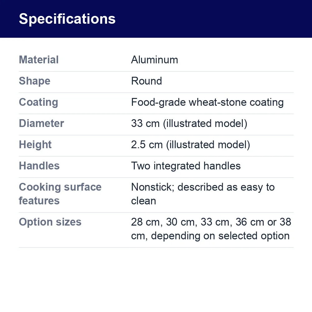 Round Aluminum Grill Pan, 33 cm, Nonstick Coating – specifications