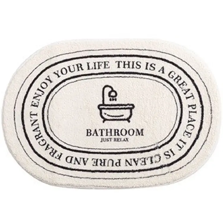Bathroom Floor Mat White Black Non-Slip Oval - Image 4