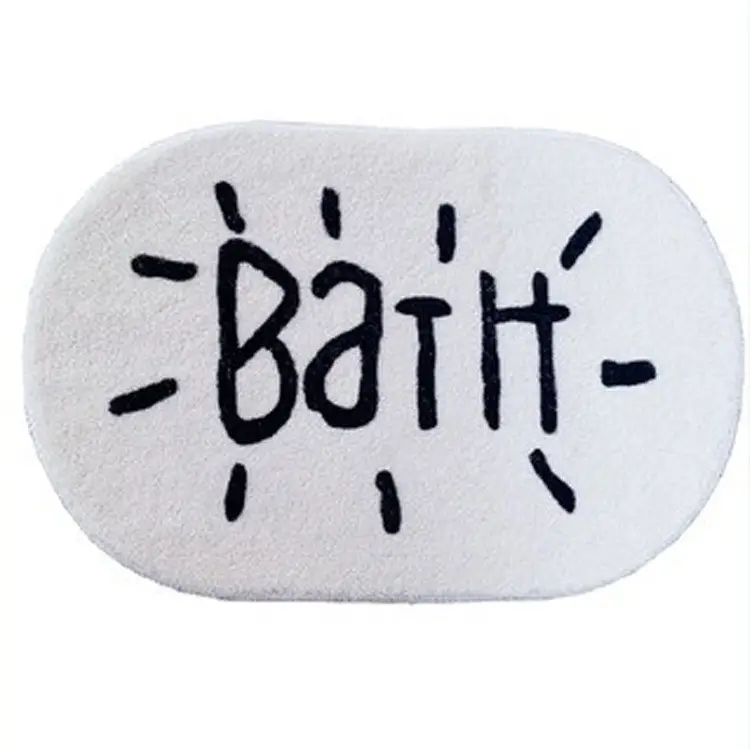 Bathroom Floor Mat White Black Non-Slip Oval - Image 5