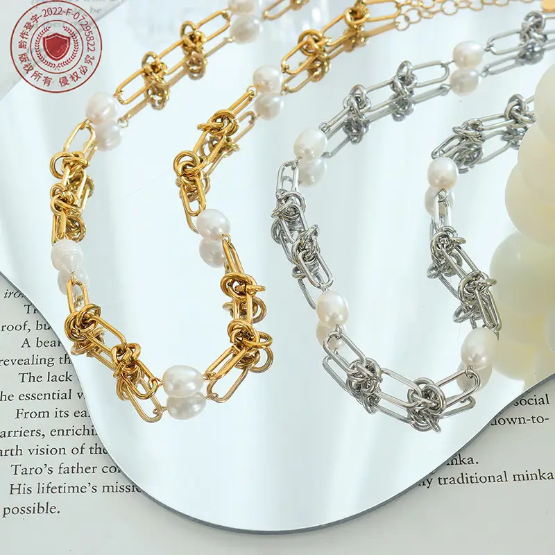 French Baroque Titanium Steel Pearl Kink Earrings Bracelet