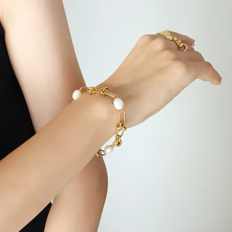 French Baroque Titanium Steel Pearl Kink Earrings Bracelet