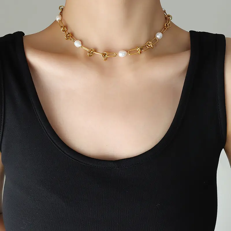 French Baroque Titanium Steel Pearl Kink Earrings Bracelet