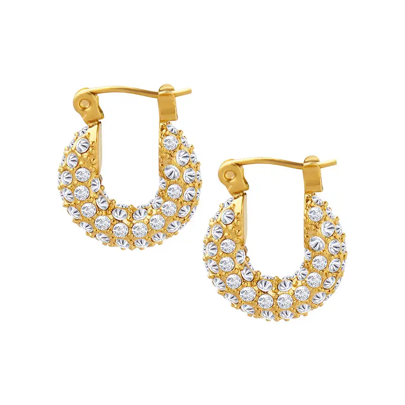 All-Match U-Shaped Full Diamond Zircon Earrings Gold Titanium - Image 8