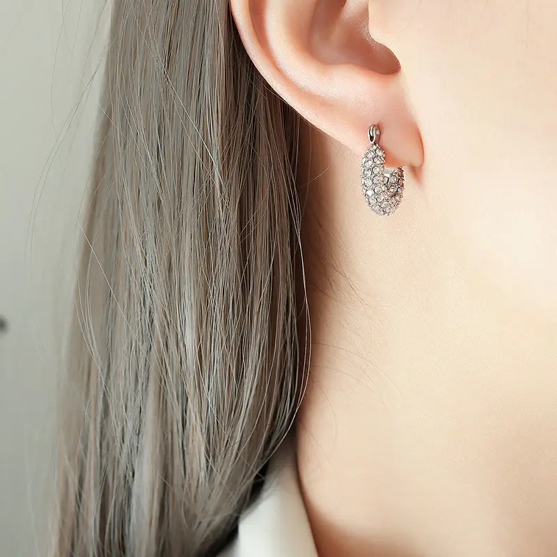 All-Match U-Shaped Full Diamond Zircon Earrings Gold Titanium - Image 2