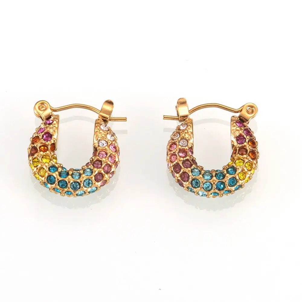 All-Match U-Shaped Full Diamond Zircon Earrings Gold Titanium - Image 3