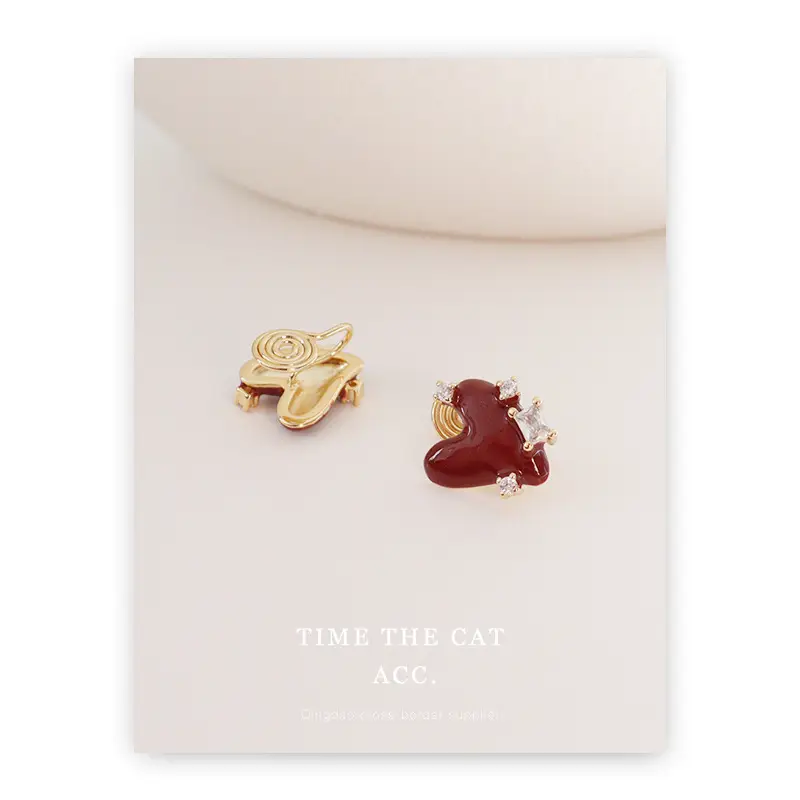 S925 Gold Needle Earrings with Red Oil Dropping Design - Image 2