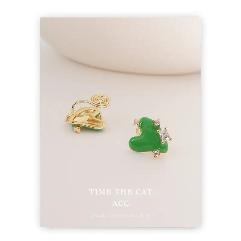 S925 Gold Needle Earrings with Red Oil Dropping Design - Image 3
