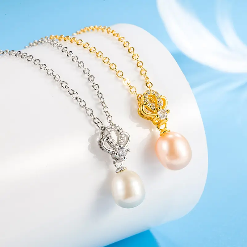 Korean Style Pearl Zircon Crown Pendant for Women - Image 2