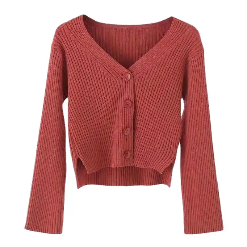 Women Korean Style Short Long Sleeve Cardigan Sweater Set - Image 5