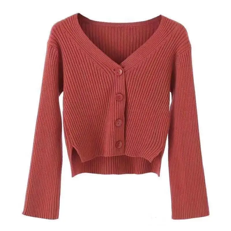 Women Korean Style Short Long Sleeve Cardigan Sweater Set — feature 1