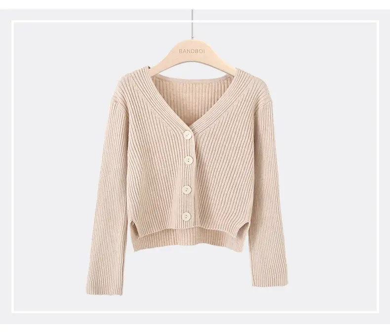 Women Korean Style Short Long Sleeve Cardigan Sweater Set — feature 4