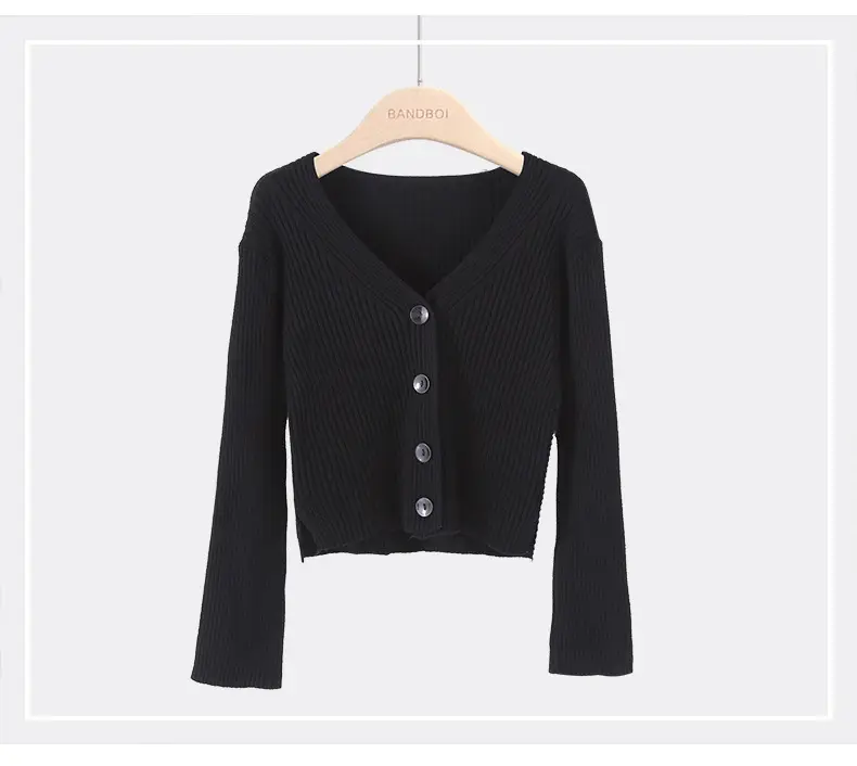 Women Korean Style Short Long Sleeve Cardigan Sweater Set — feature 5