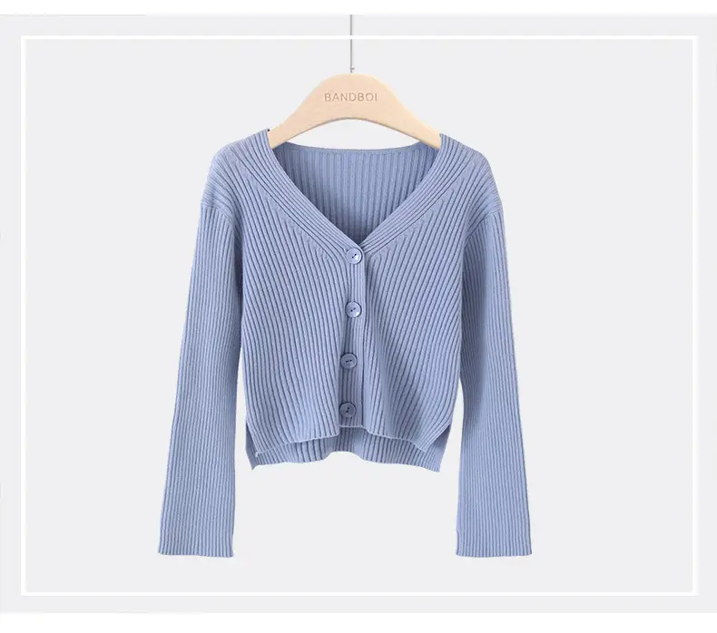 Women Korean Style Short Long Sleeve Cardigan Sweater Set — feature 6