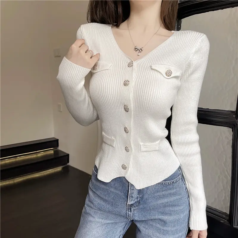 Pink Knitted V-Neck Cardigan Women's Innerwear — feature 11