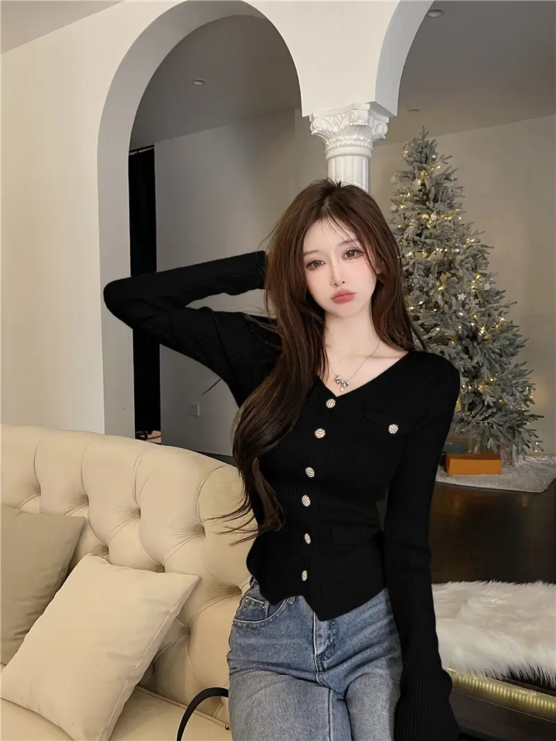 Pink Knitted V-Neck Cardigan Women's Innerwear — feature 21