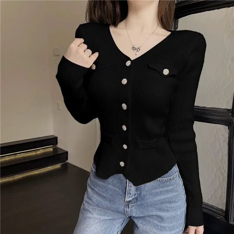 Pink Knitted V-Neck Cardigan Women's Innerwear — feature 23