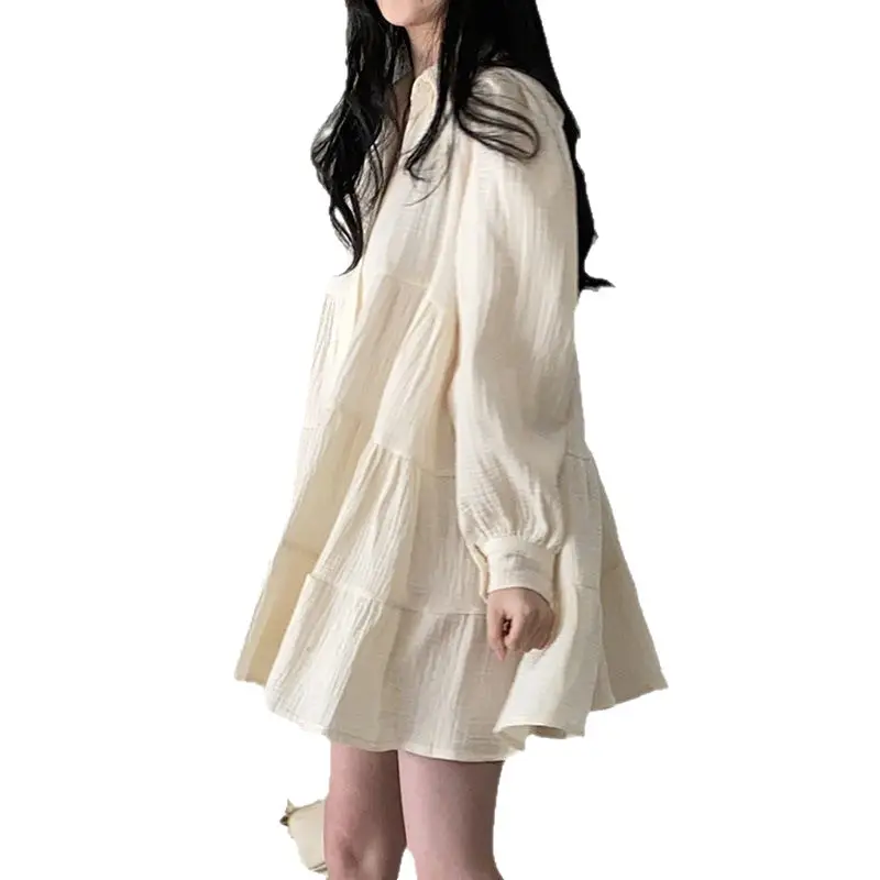 Korean Chic Lapel Pleated Dress Navy Blue - Image 7