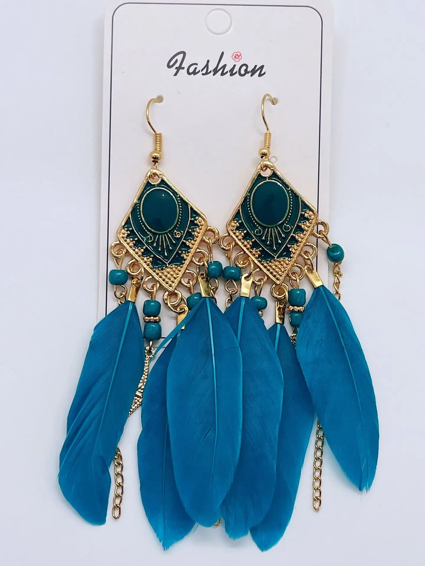 Blue Feather Tassel Earrings for Women Ethnic Style — feature 10