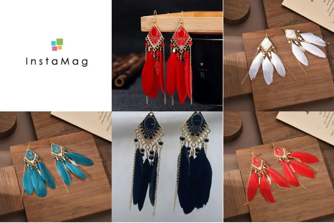 Blue Feather Tassel Earrings for Women Ethnic Style — feature 11
