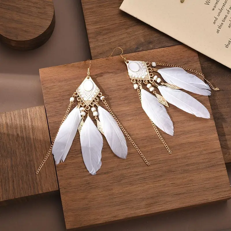 Blue Feather Tassel Earrings for Women Ethnic Style — feature 6