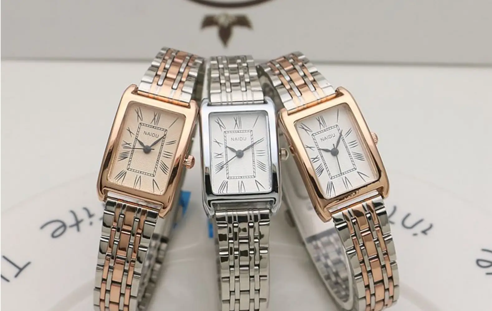 Women's Rose Gold Square Quartz Watch with Stainless Steel Band — feature 1