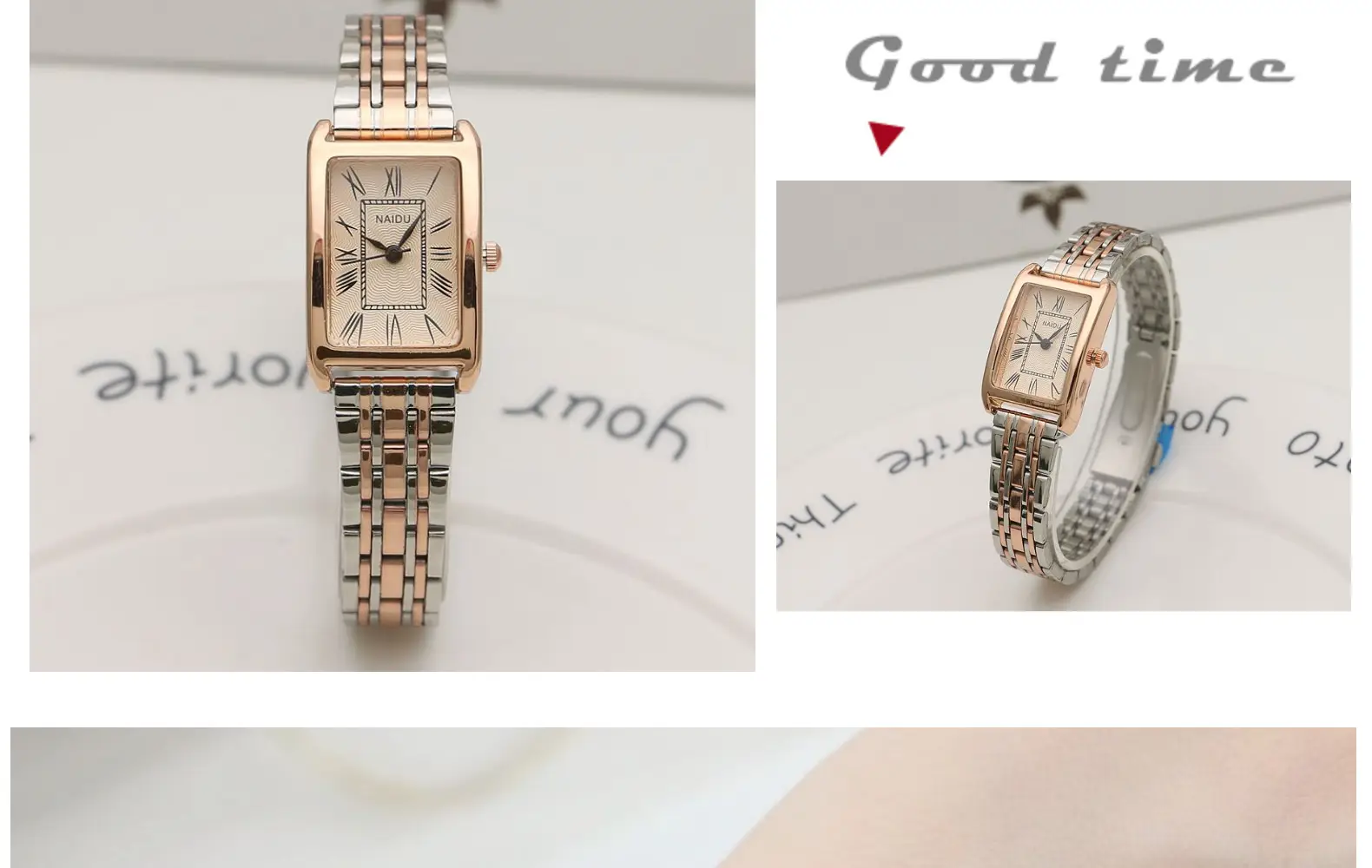 Women's Rose Gold Square Quartz Watch with Stainless Steel Band — feature 11