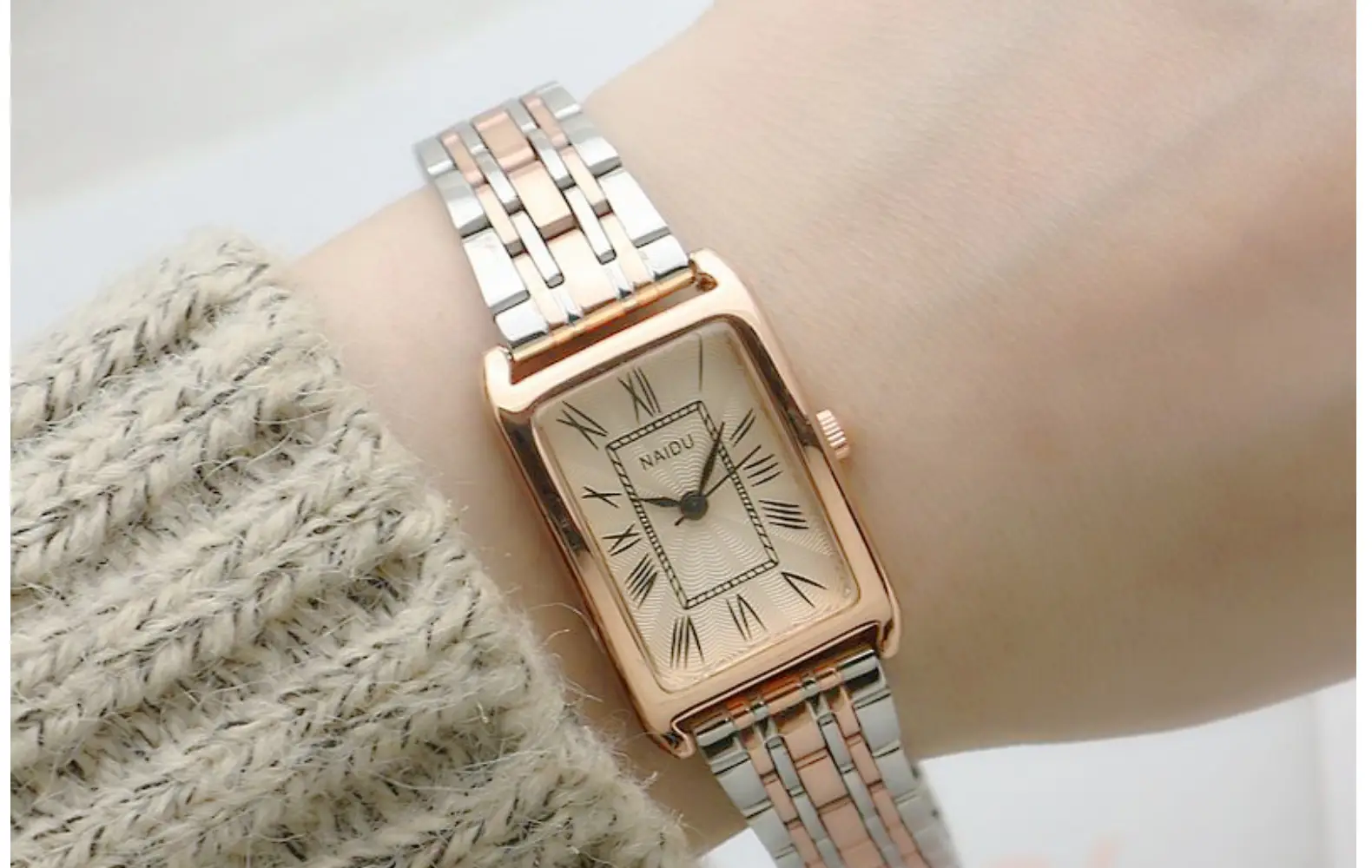Women's Rose Gold Square Quartz Watch with Stainless Steel Band — feature 12