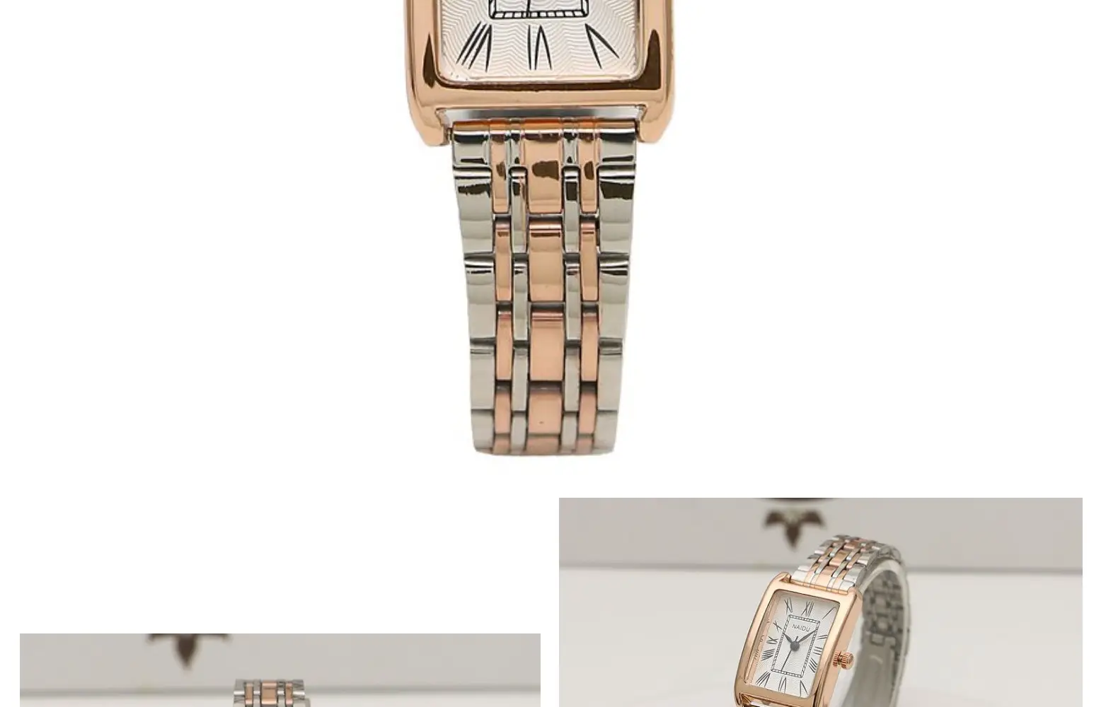 Women's Rose Gold Square Quartz Watch with Stainless Steel Band — feature 8