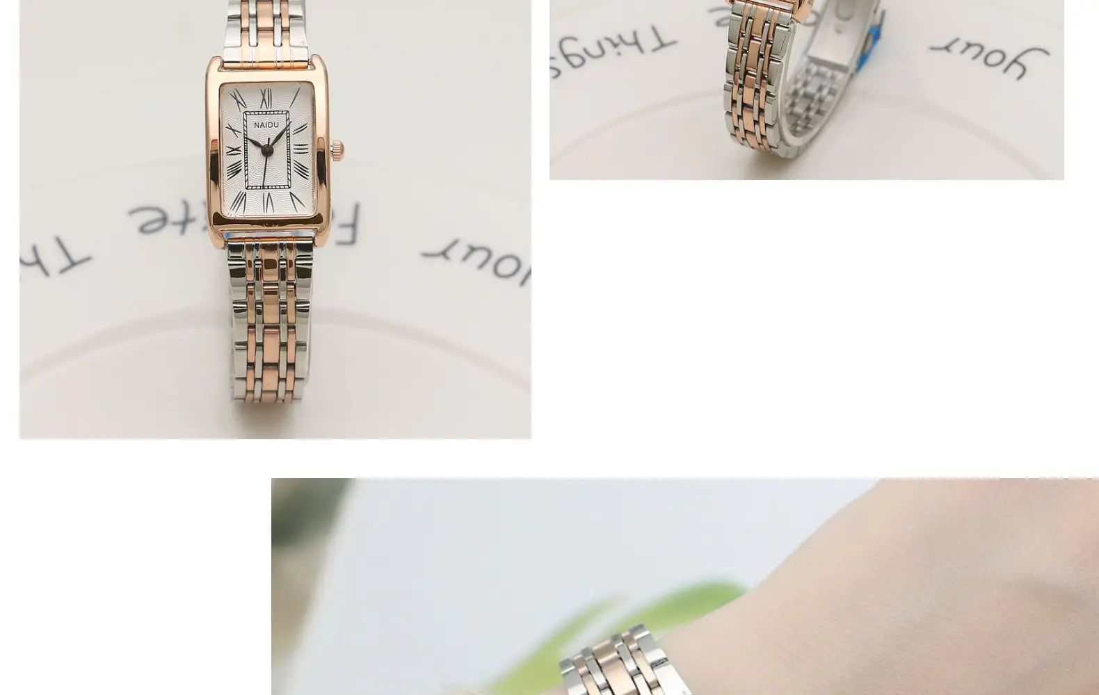 Women's Rose Gold Square Quartz Watch with Stainless Steel Band — feature 9