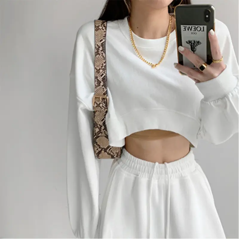 Women 2025 Long Sleeve White Crop Top with Snake Print Strap - Image 7