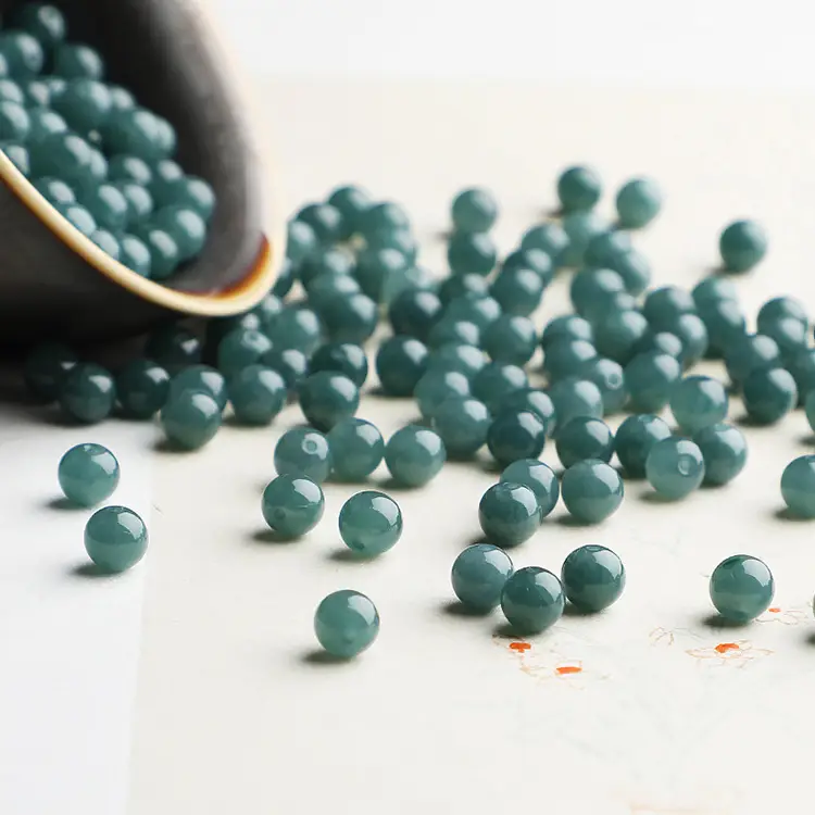 Natural Jadeite Round Beads Green Guatemala Non-Mese