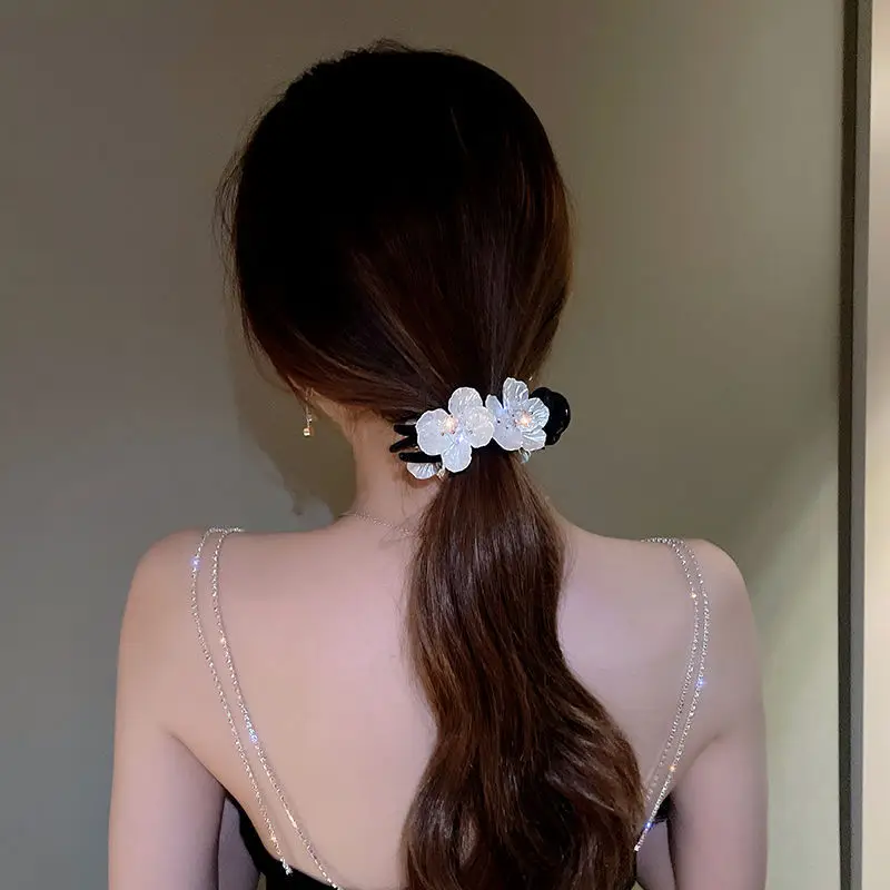 White Floral Camellia Hairpin Clip for Women